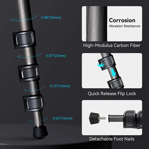 SmallRig 54" Carbon Fiber Tripod w/ Monopod 360° Ball Head Maxload 12KG for Sony - Picture 8 of 9