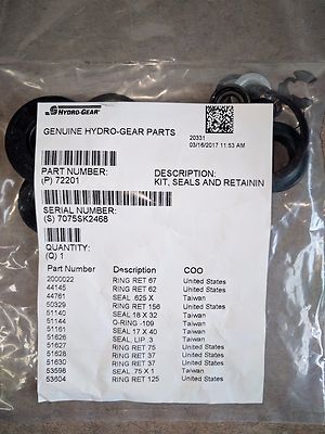 New OEM Genuine Hydro Gear 72201 Seals and Retaining Ring Kit for ZT-2100 trans