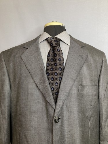 Stafford Mens Sport Coat Blazer Suit Jacket 45L 49" Gray Houndstooth Silk Wool