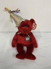 TY BEANIE BEARS Birthday Bear Party Hat July - RETIRED NEW WITH TAGs