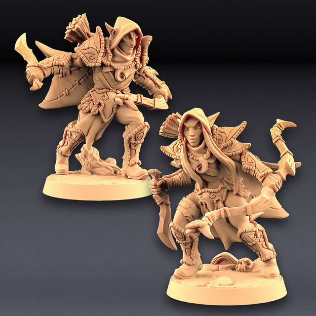 x2 Alfar Rogue Ranger Wood Female Elves Elf Miniatures Wargaming D&D 32mm 3D114 | eBay