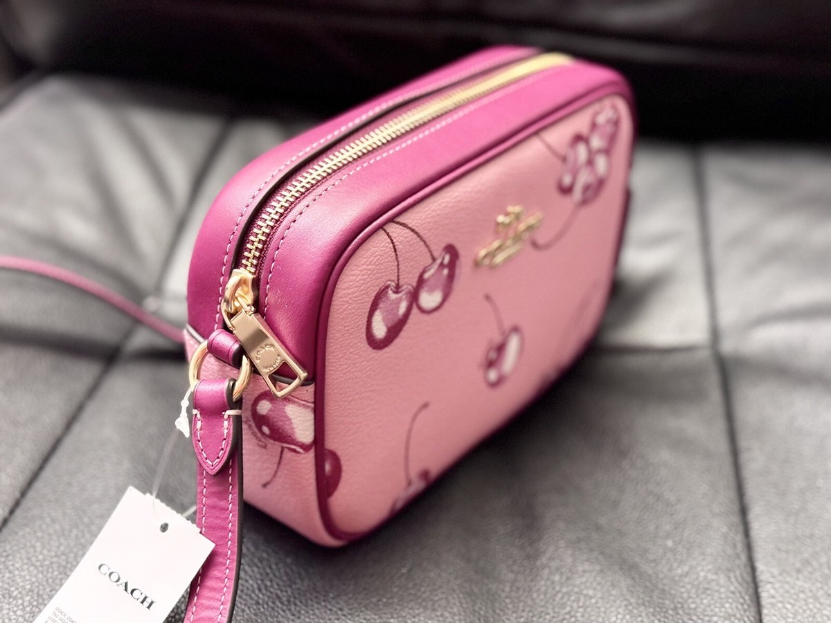 コスモちゃん COACH ピンク Wジップ ジェイミー カメラバッグ Coach Mini Jamie Camera Bag With Cherry Print Flower Pink CR173