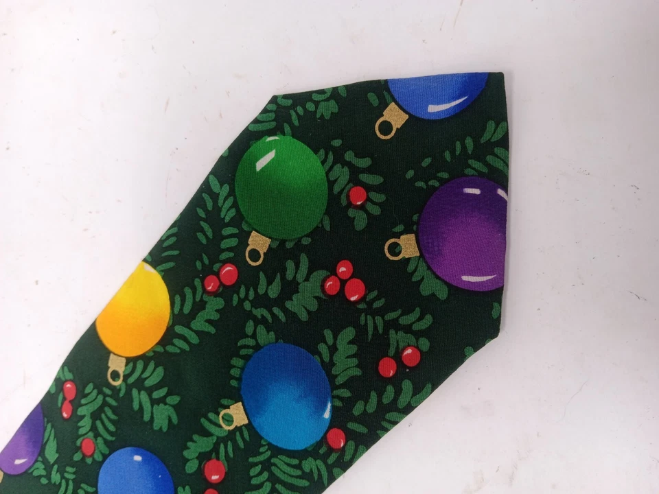 Corbata Lillian Vernon Adornos de Navidad Acebo Vintage Novedad 100% Seda Foto 2 de 4