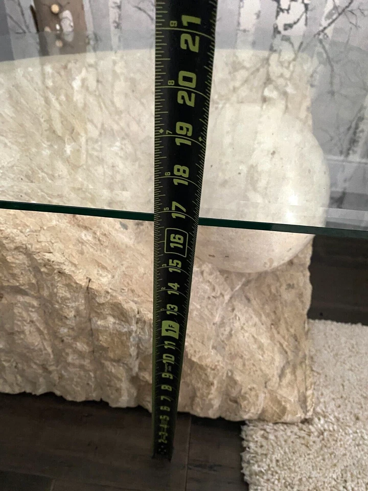 Пост середины века моды стекла и травертина Tessallated журнальный столик 👀 изящный! 👀 - Изображение 2 из 4