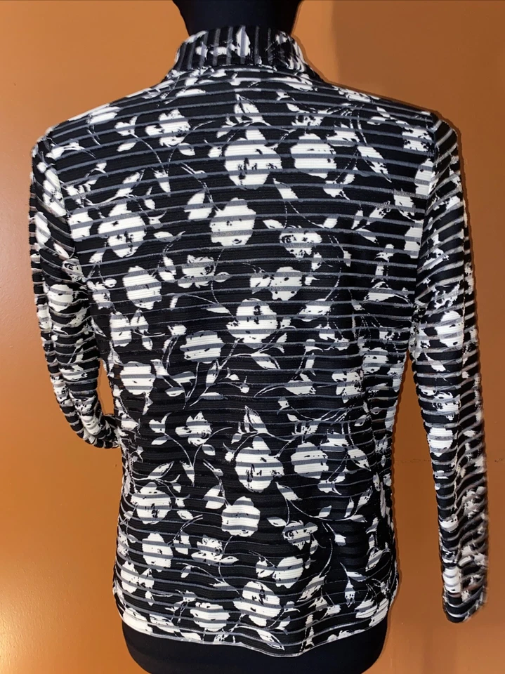 Blazer chaqueta floral a rayas de malla transparente para mujer Cathy Daniels talla pequeña Foto 3 de 4