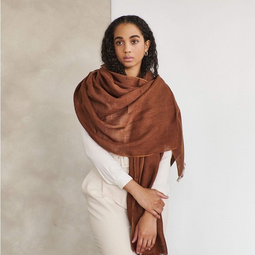 Coco Brown Hand Woven Linen Scarf - Picture 13 of 14