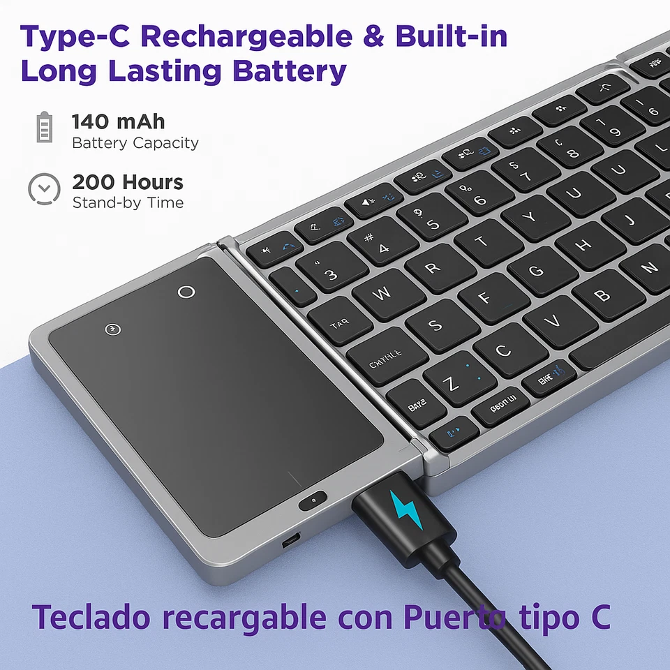 Foldable Wireless Keyboard with Touchpad - Image 3 of 4