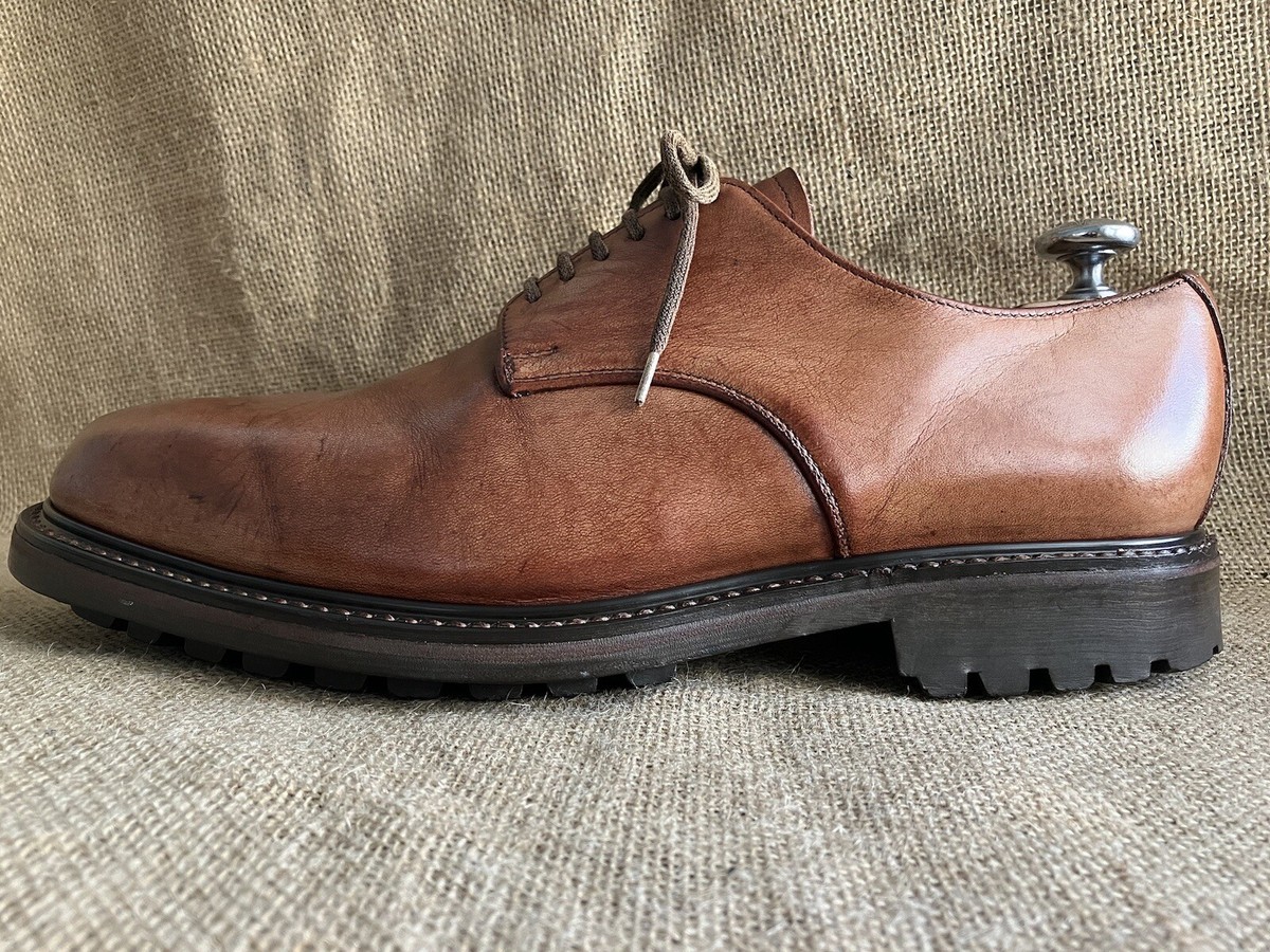 Alfred Sargent Mens Brown Leather Plain Toe Derby Shoes Size 