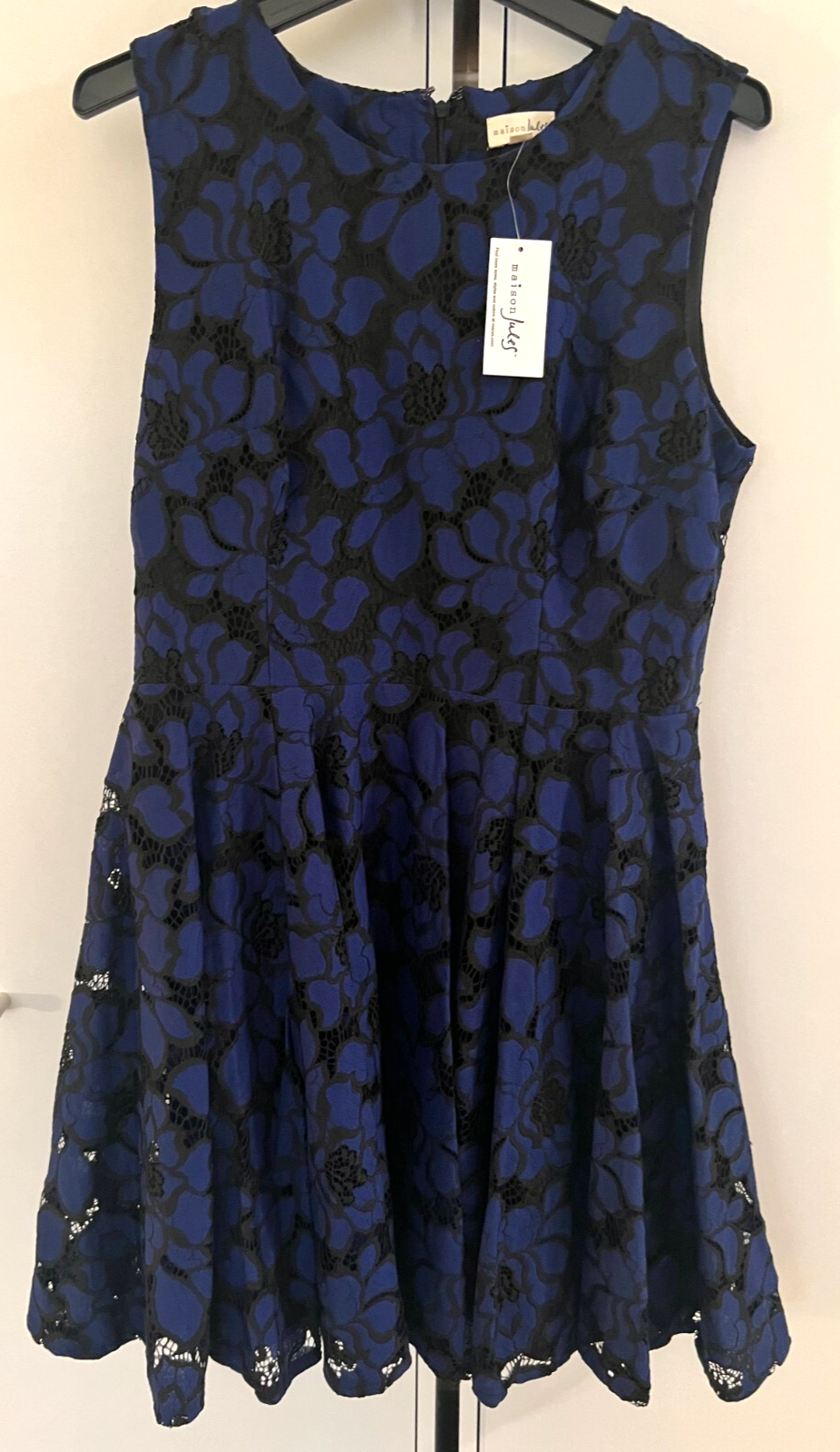 Maison Jules Women's Navy Combo  Lace Sleeveless Fit and Flare Dress size L