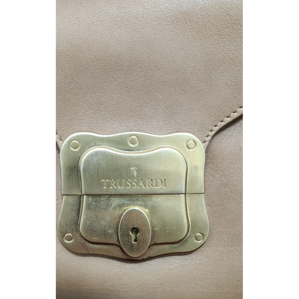 TRUSSARDI Beige Leather Baguette Clip Shopper Shoulder Push Lock Handbag Womens - Image 3 of 4