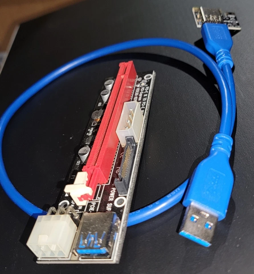 Ubit PCI-E 16X to 1X Riser (6-pin/MOLEX/SATA) Adapter Card + 2 ft USB 3.0 cable - Image 3 of 4
