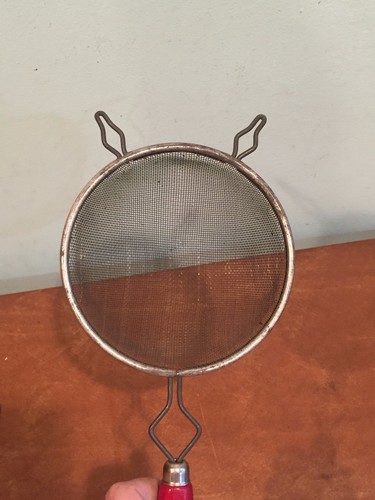 Vintage Kitchen Strainer Colander Red and Cream Wooden Handle - Picture 3 of 8
