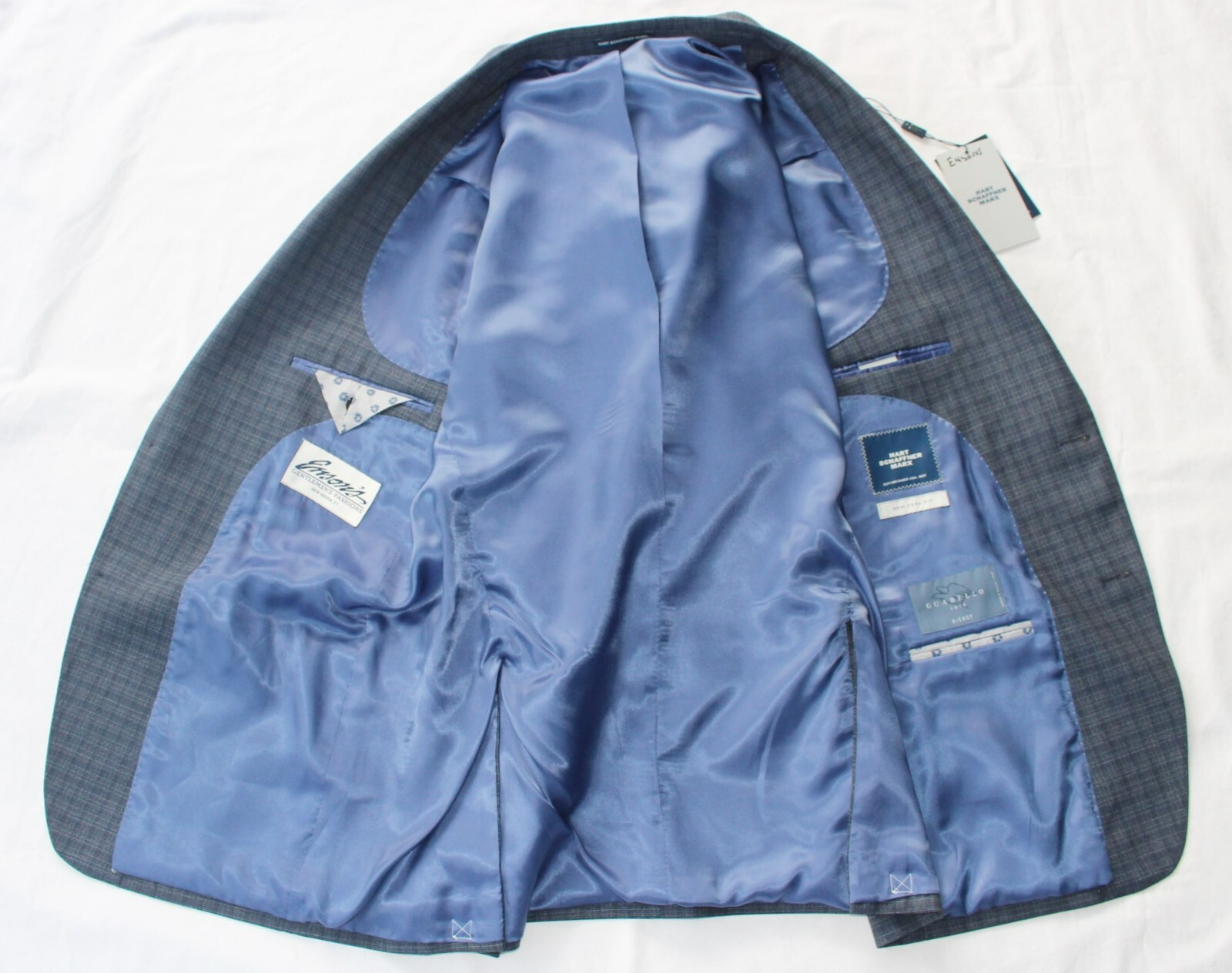 New Hart Schaffner Marx SUIT Men's 40 Reg 40R Blue Check NEW YORK FIT Guabello