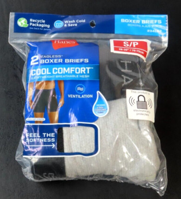 Hanes Tagless Boxer Briefs Mens S 28-30'' Cool Comfort 2ct