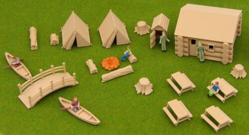 30-teiliges Camping-Set Nenngröße H0 - Blockhaus, Pavillon, Außenhaus & mehr. Kostenloser Versand! - Bild 2 von 6