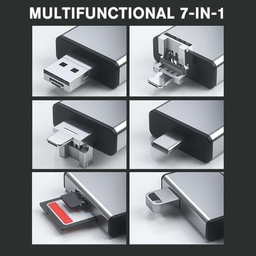 7 in 1 OTG SD Card Reader USB Type-C Adapter TF SD SIM PIN Storage Box Black - Picture 4 of 9