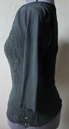 2 in 1 Festlich Top Chiffon Bluse/Shirt 3/4 Arm Pailletten Perlen schwarz S TOP - Bild 6 von 9
