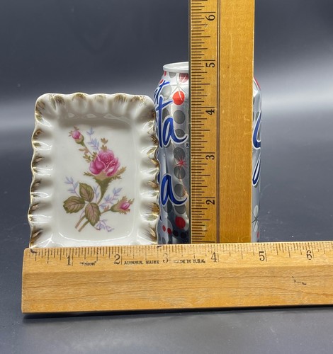 Ring Trinket Tray Vanity with Rose Porcelain Gold Hand Painted 4" Purple Leaves - Picture 6 of 6