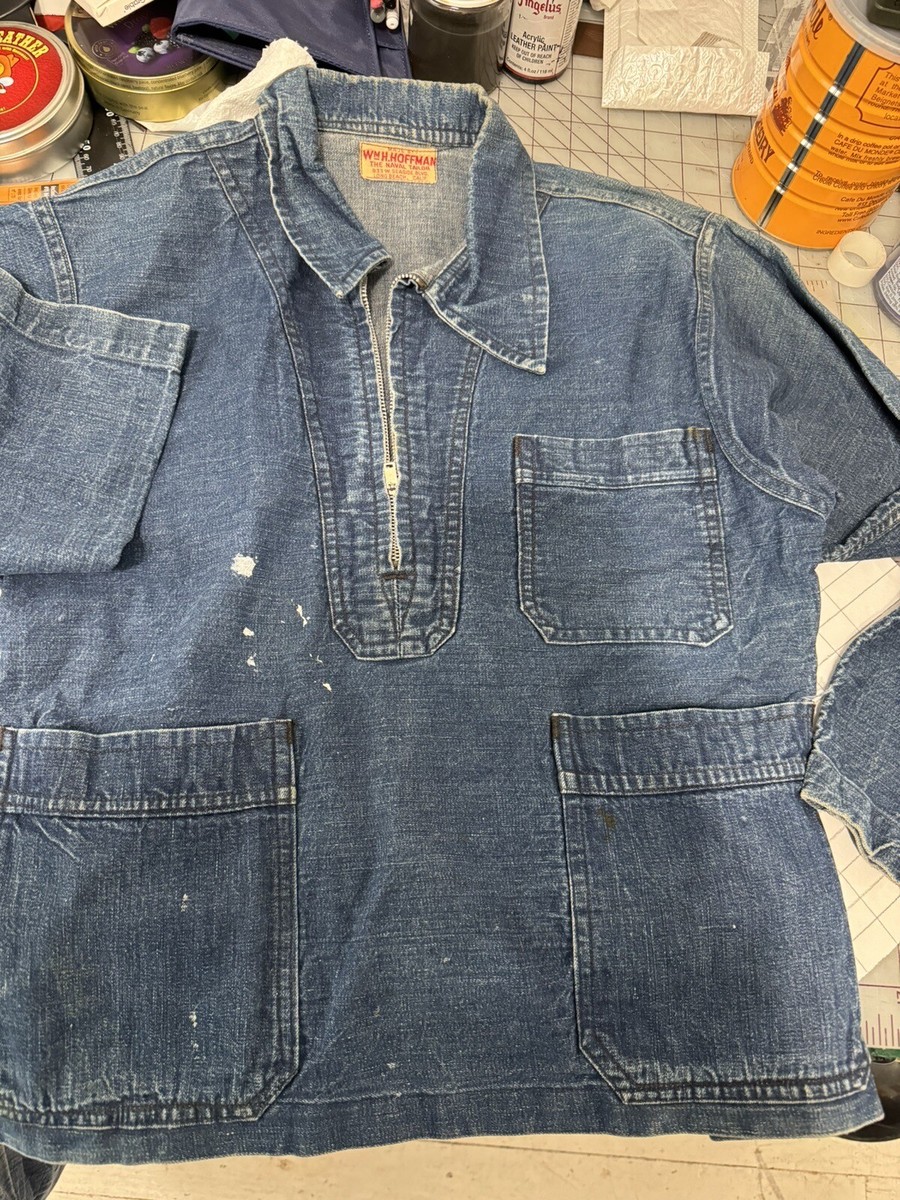 NAVY DENIM WWII 2 HI DECK Jackets Small SHAWL COLLAR & PULL NAVY DENIM WWII 2 HI DECK Jackets Small SHAWL COLLAR & PULL