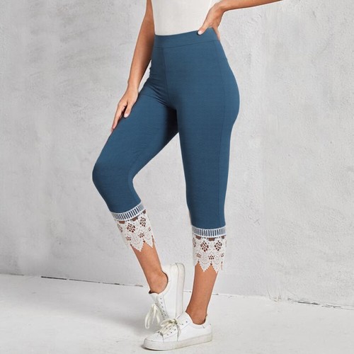 Womens Lace Stretch 3/4 Capri Pants Ladies Cropped Sports Leggings Trousers 6-16 - Picture 17 of 18