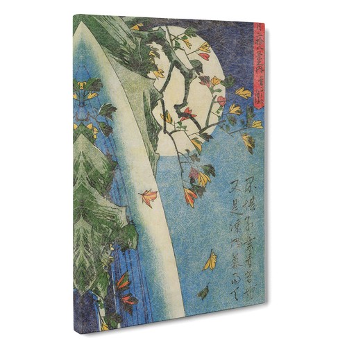 Luna sobre una cascada asiático Hiroshige lona arte de pared enmarcado imagen impresa - Imagen 2 de 7