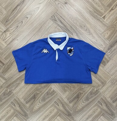Kappa Sampdoria Retro Pullover Blue Crop Rugby Polo T Shirt Women s M