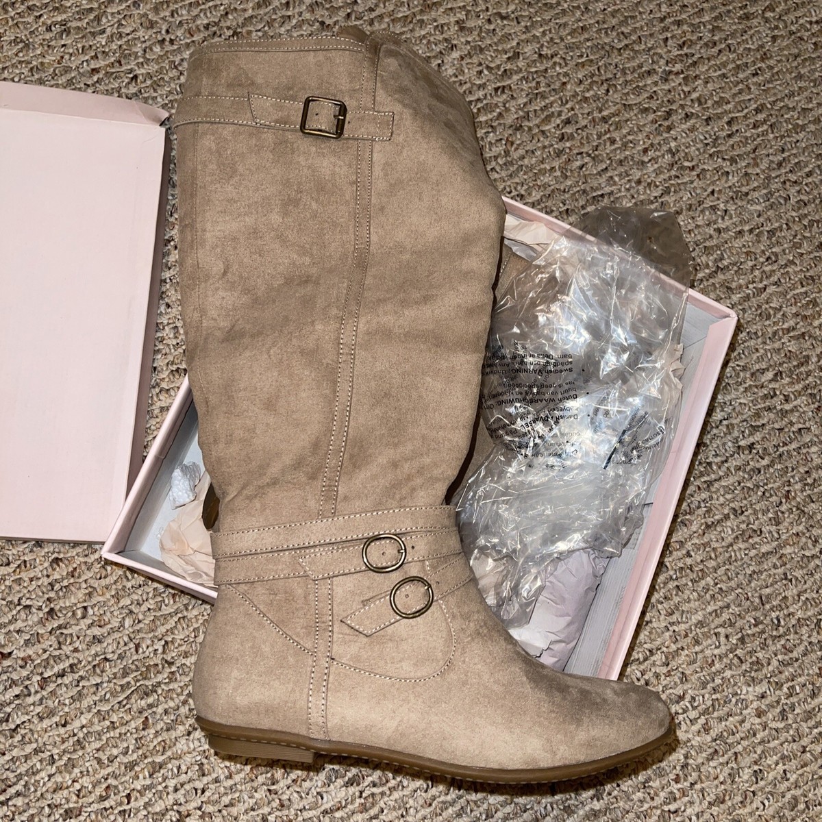 Just Fab Luisella WC Flat Boots, Women's Size 9, Taupe, NIB | eBay