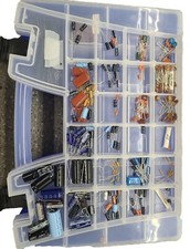 Huge Lot of 200 Assorted Capacitors in 46 Compartment Storage Box See Pics NWOB