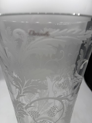 Christofle Marly Crystal Vase Large Sized Vase Etched Floral Leaves Thistle - Picture 2 of 14
