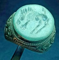 Ancient Solid Roman Style SILVER Intaglio Signet Seal Ring Horse Design