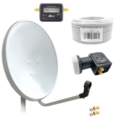 60cm HD Digital Sat Anlage Twin LNB Satfinder 10 m Kabel 2 Teilnehmer Antenne 4K
