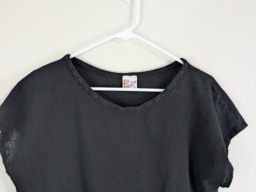 Oh My Gauze Top Women's 2 Black Short Sleeve Casual Lagenlook - 第 2/8 張圖片