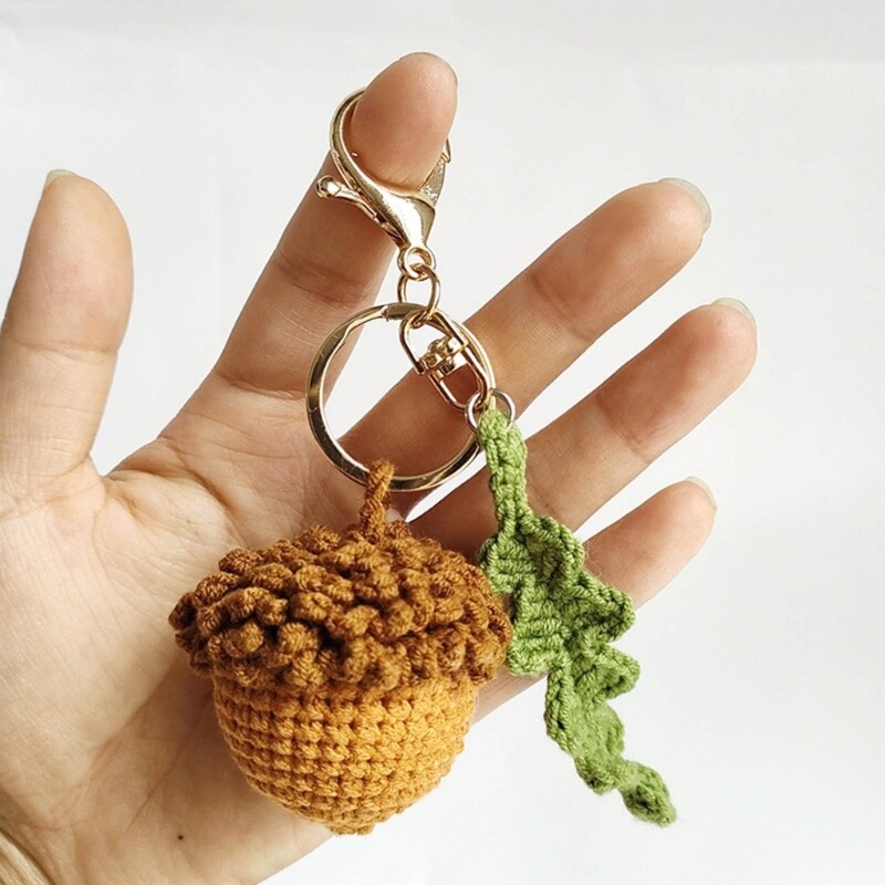 Trendy Crocheted Acorn Pendant Keychain Charm for Bag Decoration or DIY