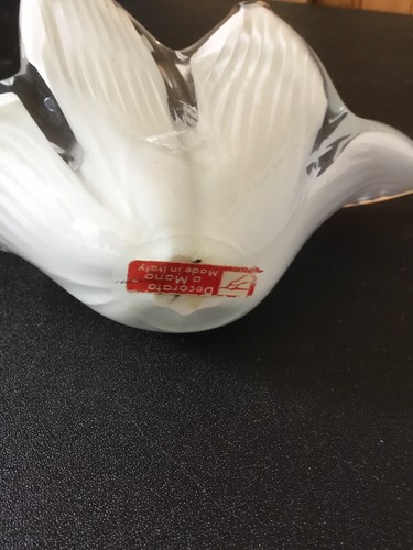 Vintage Murano Like Art Glass clear and white LinesBasket Vase Made In Italy - Picture 6 of 6