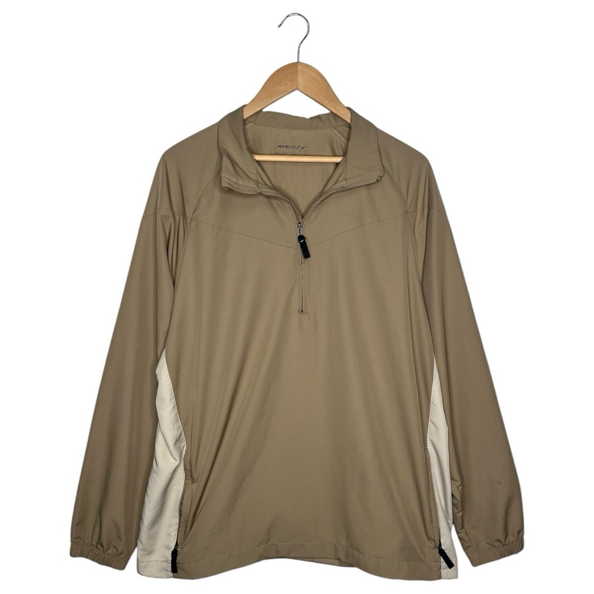 Nike Golf Jacket Mens L Tan Quarter Zip Pullover Pockets Collared