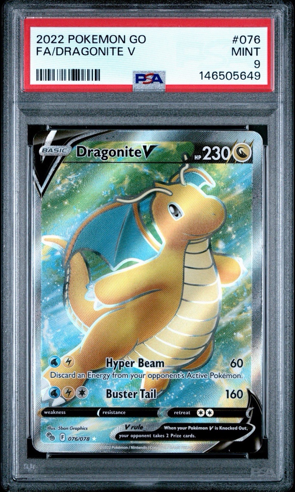 Dragonite V 2022 Pokemon GO Full Art 76/78 PSA MINT 9