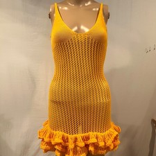 Sun Dress Short Body Con Crochet Orange Ruffles on Bottom sz S Polyester