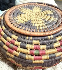 1800s Victorian Era Rattan American Indian Sewing Basket 8.50 X 5”  Antique