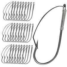 Weedless Fishing Hook Carbon Steel Bass Worm Hooks, Wide Rig Fishing 1/0 30