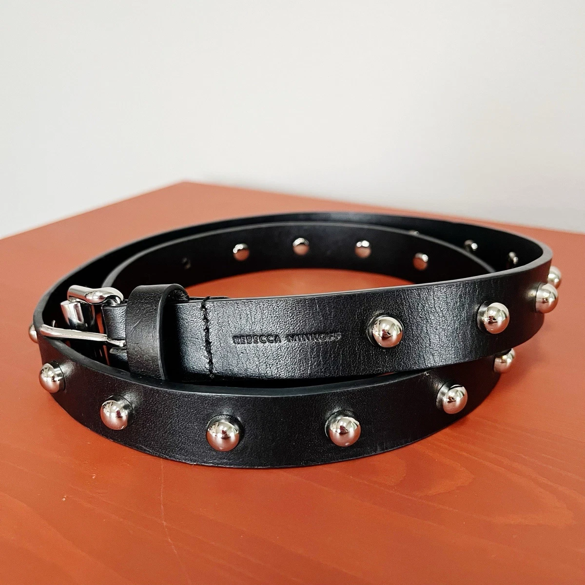 Rebecca Minkoff Black Genuine Leather Milan Dome Studded Belt Adjustable DOME STUDDED BLACK LEATHER BELT – THE CAST main image 3