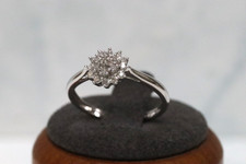 9ct White Gold Diamond Cluster Ring - Size N½ - UK Hallmark