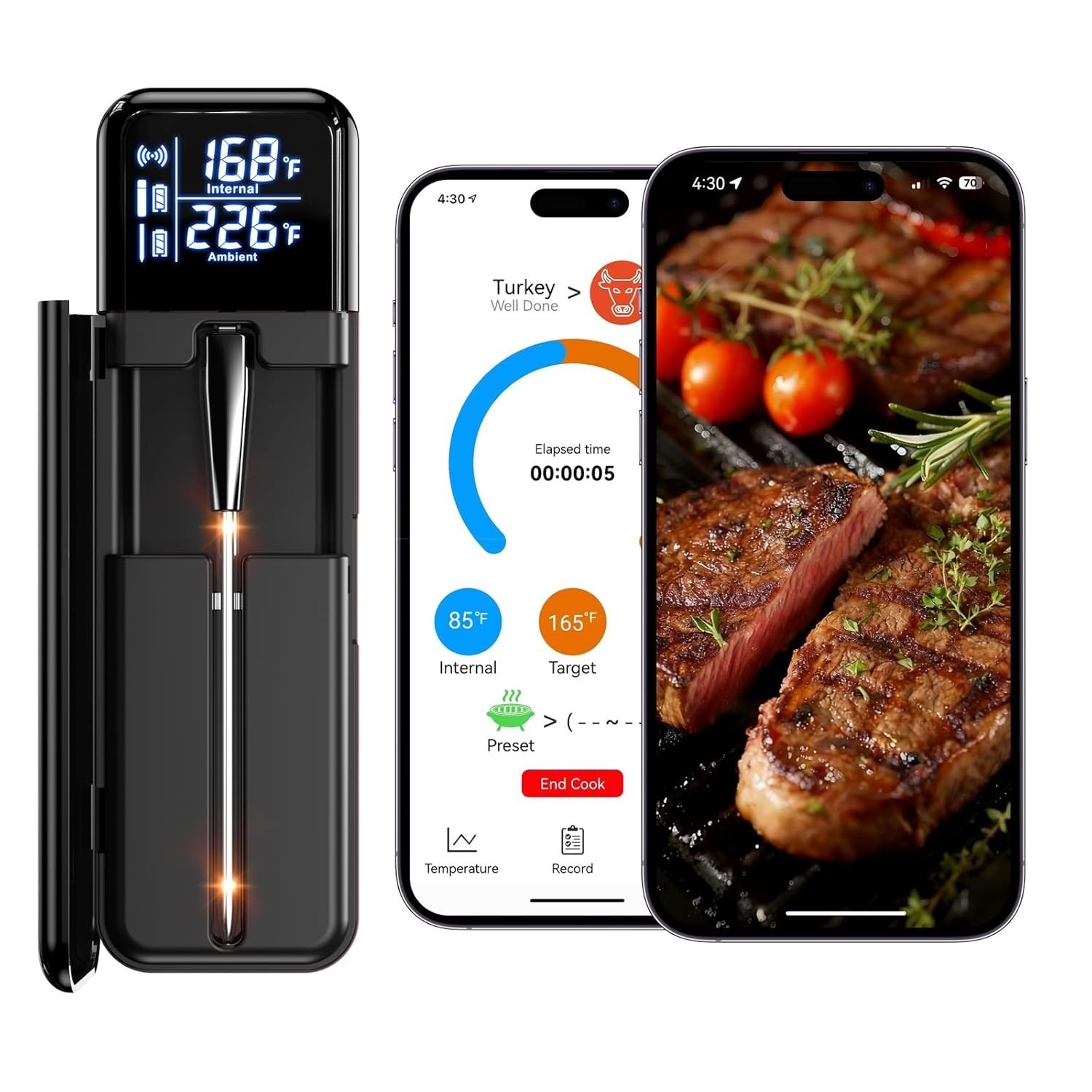 Wiresless BBQ Thermometer Meat Cooking Outdoor Dual Probes Bluetooth WiFi Combo