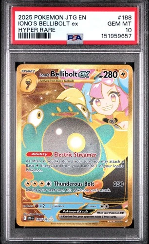 2025 POKEMON JTG EN-JOURNEY TOGETHER HYPER RARE #188 IONO'S BELLIBOLT EX PSA 10