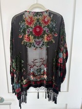 Aris A Silk Blend Beaded Peacock Crane Kimono Cardigan Velvet Tassel Fringe Sm Aris A Silk Blend Beaded Peacock Crane Kimono Cardigan Velvet Tassel Fringe Sm