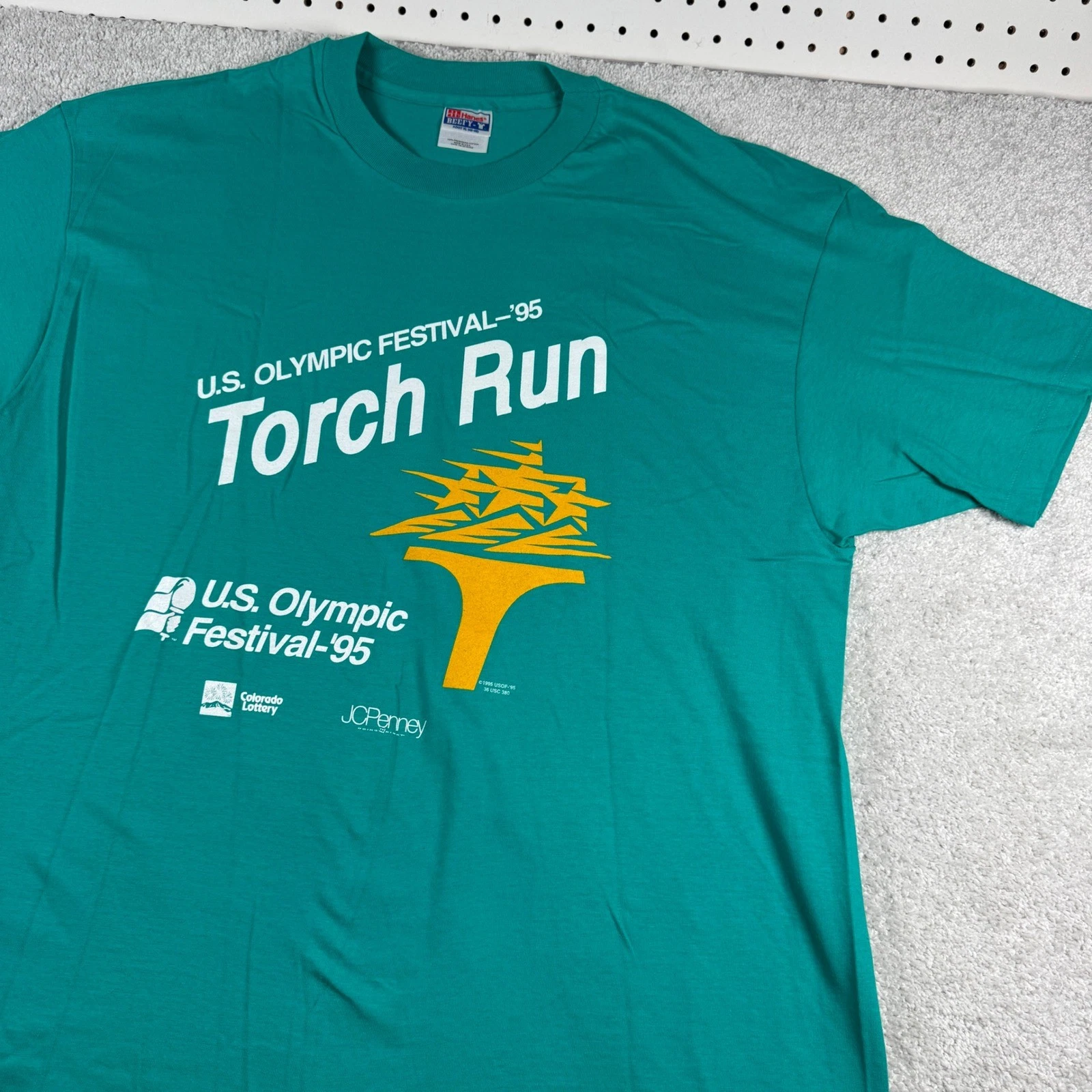1995 US Olympic Festival Torch Run Vtg Hanes T-Shirt Mens XL Teal USA Made