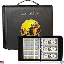 Coin Collection Album Book - 200 Coin Pockets & 30 Paper Money/Stamps Holder