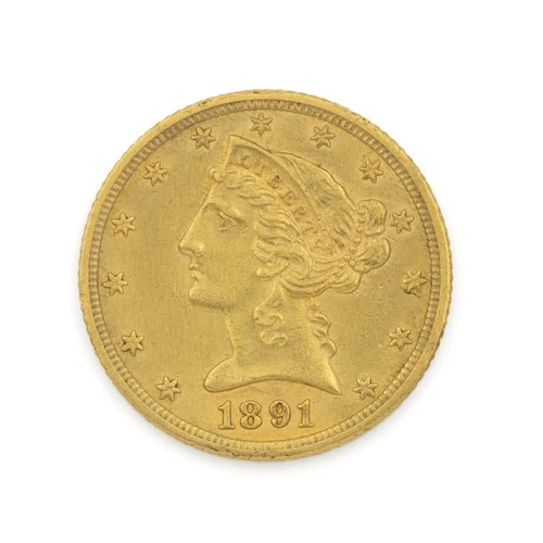 1891-CC $5 Liberty Head Half Eagle Carson City Gold Coin United States #C745-4