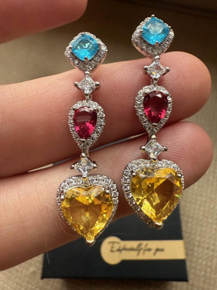 Multicolor Heart Gemstone Earrings | 925 Sterling Silver