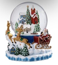 Santa Sleigh Reindeer Christmas Musical Snow Globe color changing - new