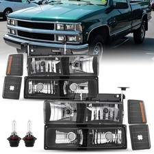 8PCS Headlight Assembly for 1994-1998 Silverado Tahoe Suburban Black Amber